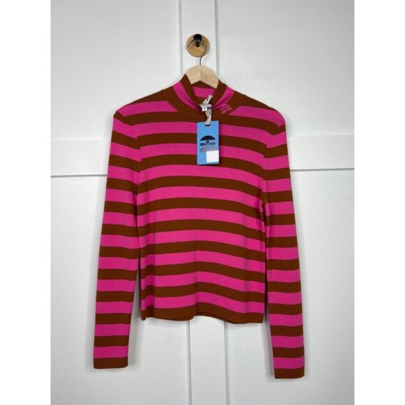 NWT Hunter Bell Ribbed Knit Linge Turtleneck Amber Pink Stripe Size: Medium - Picture 2 of 8